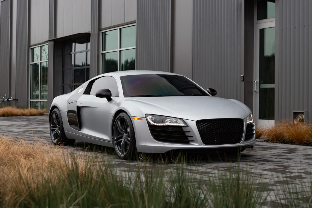 DynoMatte matte clear bra paint protection film installation on an Audi R8 with STek-USA
